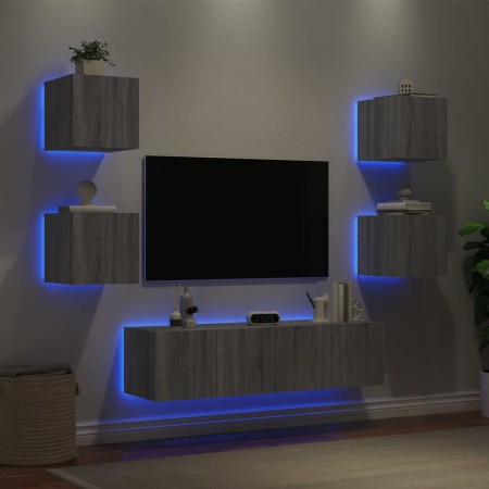 Muebles TV pared con LED 6 pzas madera ingeniería gris Sonoma von , TV-Möbel - Ref: Foro24-3216858, Preis: 194,14 €, Rabatt: %