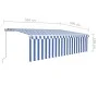Manual retractable awning with blue and white blinds 5x3 m by vidaXL, Awnings - Ref: Foro24-3069336, Price: 436,48 €, Discoun...