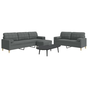 Juego de sofás 3 pzas con reposapiés y cojines tela gris claro by , Sofas - Ref: Foro24-3278344, Price: 552,84 €, Discount: %