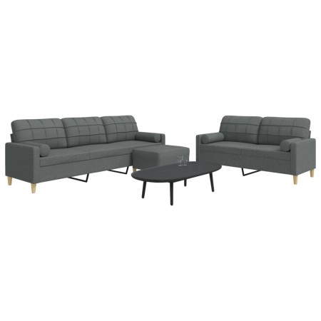 Juego de sofás 3 pzas con reposapiés y cojines tela gris claro by , Sofas - Ref: Foro24-3278344, Price: 552,84 €, Discount: %