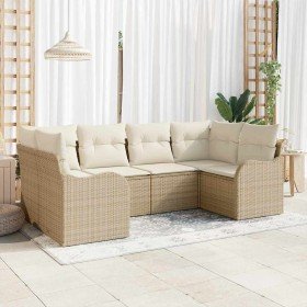 Conjunto de sofá de jardín con cojín 6 pcs Beige Poliratán Conjunto de sofá de jardín con cojín 6 pcs Beige Poliratán