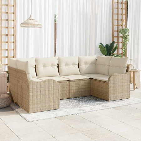Conjunto de sofá de jardín con cojín 6 pcs Beige Poliratán