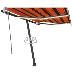 Manual retractable awning with orange and brown LED 350x250 cm by vidaXL, Awnings - Ref: Foro24-3069725, Price: 511,18 €, Dis...