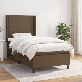 Cama box spring con colchón tela marrón oscuro 100x200 cm en Camas y somieres | Comprar online en Foro24