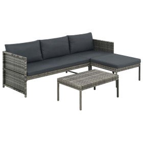 Set muebles de jardín 3 piezas con cojines ratán sintético gris en Conjuntos de jardín | Comprar online en Foro24