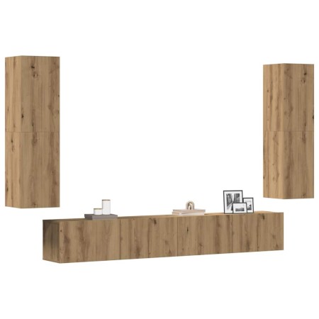 Muebles de TV de pared 4 uds madera ingeniería roble artesanal by , TV Furniture - Ref: Foro24-3328974, Price: 248,09 €, Disc...