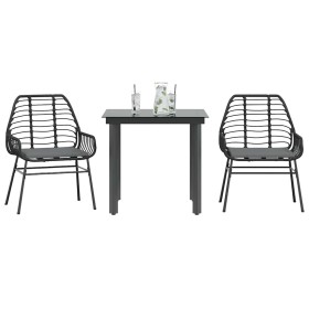 Set comedor jardín 3 pzas cojines ratán sintético vidrio negro de , Conjuntos de jardín - Ref: Foro24-3334548, Precio: 208,76...