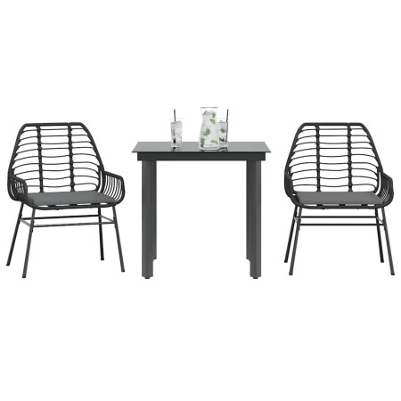 Set comedor jardín 3 pzas cojines ratán sintético vidrio negro von , Gartensets - Ref: Foro24-3334548, Preis: 208,76 €, Rabat...
