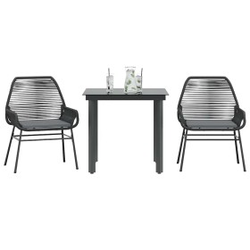Set comedor jardín 3 pzas cojines ratán sintético vidrio negro by , Garden sets - Ref: Foro24-3334562, Price: 219,31 €, Disco...
