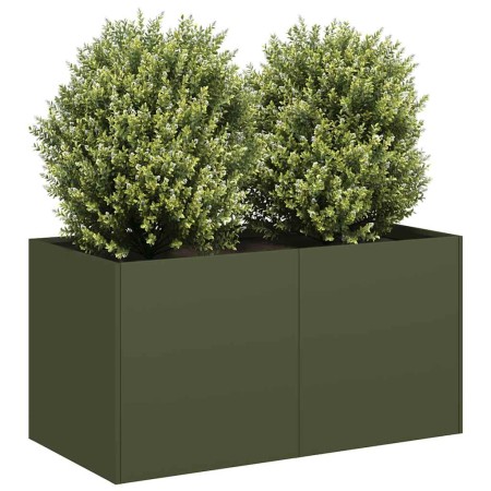 Jardinera de acero laminado en frío verde oliva 80x40x40 cm by , Pots and planters - Ref: Foro24-860671, Price: 65,17 €, Disc...