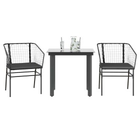 Set comedor jardín 3 pzas cojines ratán sintético vidrio negro von , Gartensets - Ref: Foro24-3334597, Preis: 181,21 €, Rabat...