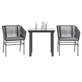 Set comedor jardín 3 pzas cojines ratán sintético vidrio negro by , Garden sets - Ref: Foro24-3334611, Price: 223,47 €, Disco...