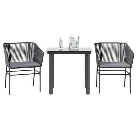 Set comedor jardín 3 pzas cojines ratán sintético vidrio negro by , Garden sets - Ref: Foro24-3334611, Price: 223,47 €, Disco...