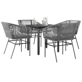 Juego comedor jardín 5 pzas cojines ratán sintético vidrio gris von , Gartensets - Ref: Foro24-3334626, Preis: 372,92 €, Raba...