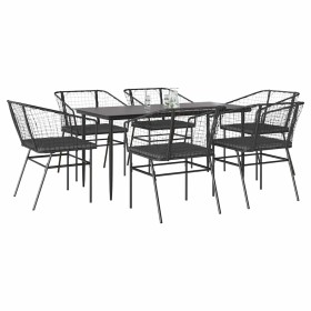 Set de comedor de jardín 7 piezas cojines ratán sintético negro von , Gartensets - Ref: Foro24-3334503, Preis: 396,81 €, Raba...