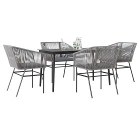 Juego comedor jardín 5 pzas cojines ratán sintético vidrio gris von , Gartensets - Ref: Foro24-3334529, Preis: 407,44 €, Raba...