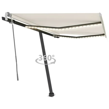 Manual retractable awning with cream color and LED lights, 350x250 cm. by vidaXL, Awnings - Ref: Foro24-3069722, Price: 517,5...