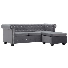 Sofá Chesterfield en L tapizado terciopelo gris 199x142x72 cm by , Sofas - Ref: Foro24-247145, Price: 686,52 €, Discount: %
