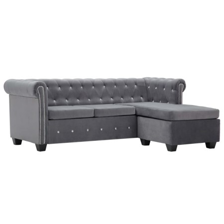 Sofá Chesterfield en L tapizado terciopelo gris 199x142x72 cm by , Sofas - Ref: Foro24-247145, Price: 686,52 €, Discount: %