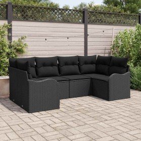 Conjunto de sofá de jardín con cojín 6 pcs Negro Poliratán