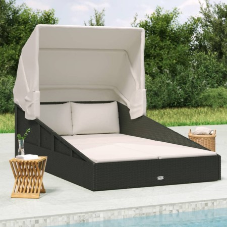 Tumbona con toldo plegable ratán sintético negro 200x114x128 cm von , Betten im Freien - Ref: Foro24-362273, Preis: 328,07 €,...