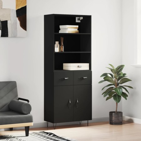 Aparador alto madera contrachapada negro 69,5x34x180 cm de , Aparadores - Ref: Foro24-3200546, Precio: 154,96 €, Descuento: %