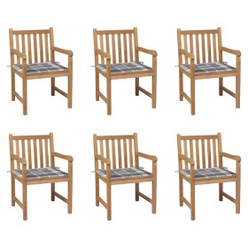 Sillas de jardín 6 uds madera maciza teca cojines cuadros gris von , Gartenstühle - Ref: Foro24-3073045, Preis: 869,68 €, Rab...
