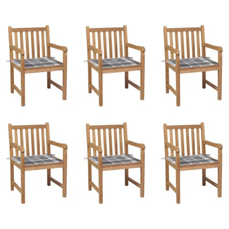 Sillas de jardín 6 uds madera maciza teca cojines cuadros gris von , Gartenstühle - Ref: Foro24-3073045, Preis: 869,68 €, Rab...
