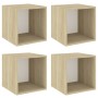 Armario pared 4 ud madera contrachapada blanco roble 37x37x37cm