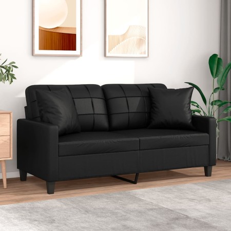 Sofá de 2 plazas con cojines cuero sintético negro 140 cm by , Sofas - Ref: Foro24-3200803, Price: 247,80 €, Discount: %