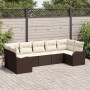Conjunto de sofá de jardín con cojín 7 pcs Marrón Poliratán