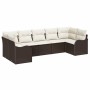 Conjunto de sofá de jardín con cojín 7 pcs Marrón Poliratán