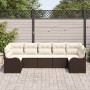 Conjunto de sofá de jardín con cojín 7 pcs Marrón Poliratán