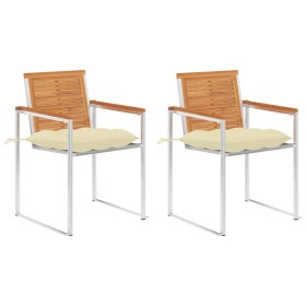 Sillas de jardín con cojines 2 uds madera maciza acacia y acero by , Garden chairs - Ref: Foro24-3061505, Price: 240,03 €, Di...