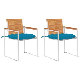 Sillas de jardín con cojines 2 uds madera maciza acacia y acero de , Sillas de jardín - Ref: Foro24-3061507, Precio: 235,64 €
