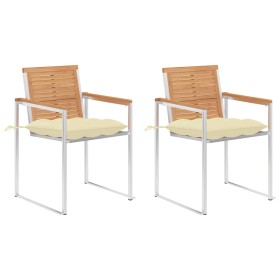 Sillas de jardín con cojines 2 uds madera maciza teca y acero by , Garden chairs - Ref: Foro24-3061532, Price: 281,63 €, Disc...