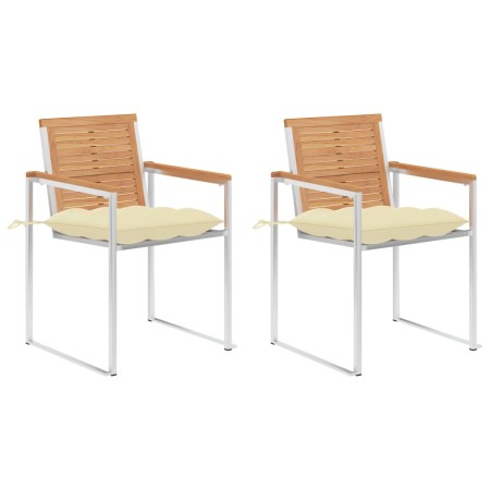 Sillas de jardín con cojines 2 uds madera maciza teca y acero by , Garden chairs - Ref: Foro24-3061532, Price: 281,63 €, Disc...