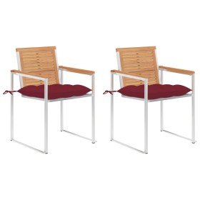 Sillas de jardín con cojines 2 uds madera maciza teca y acero de , Sillas de jardín - Ref: Foro24-3061539, Precio: 281,52 €