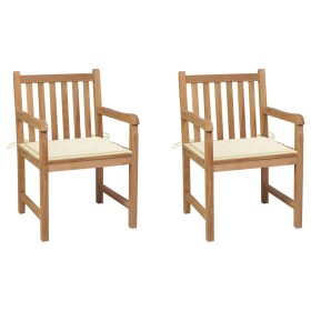 Sillas de jardín 2 uds madera maciza de teca con cojines crema by , Garden chairs - Ref: Foro24-3062732, Price: 305,84 €, Dis...