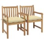 Sillas de jardín 2 uds madera de teca con cojines blanco crema von , Gartenstühle - Ref: Foro24-3062747, Preis: 314,58 €, Rab...