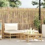 Set de muebles de jardín 3 piezas bambú y cojines blanco crema