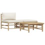 Set de muebles de jardín 3 piezas bambú y cojines blanco crema