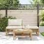 Set de muebles de jardín 3 piezas bambú y cojines blanco crema