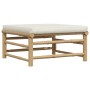 Set de muebles de jardín 3 piezas bambú y cojines blanco crema