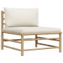 Set de muebles de jardín 3 piezas bambú y cojines blanco crema