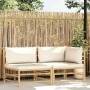 Set de muebles de jardín 2 piezas bambú y cojines blanco crema