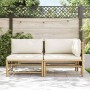 Set de muebles de jardín 2 piezas bambú y cojines blanco crema