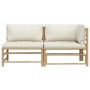 Set de muebles de jardín 2 piezas bambú y cojines blanco crema