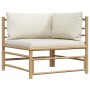 Set de muebles de jardín 2 piezas bambú y cojines blanco crema
