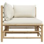 Set de muebles de jardín 2 piezas bambú y cojines blanco crema